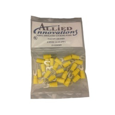 Wire Terminal Fork 12-10 8 Stud Yellow 25 Per Bag