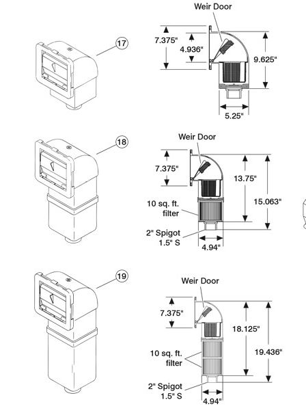 various related skimmer parts