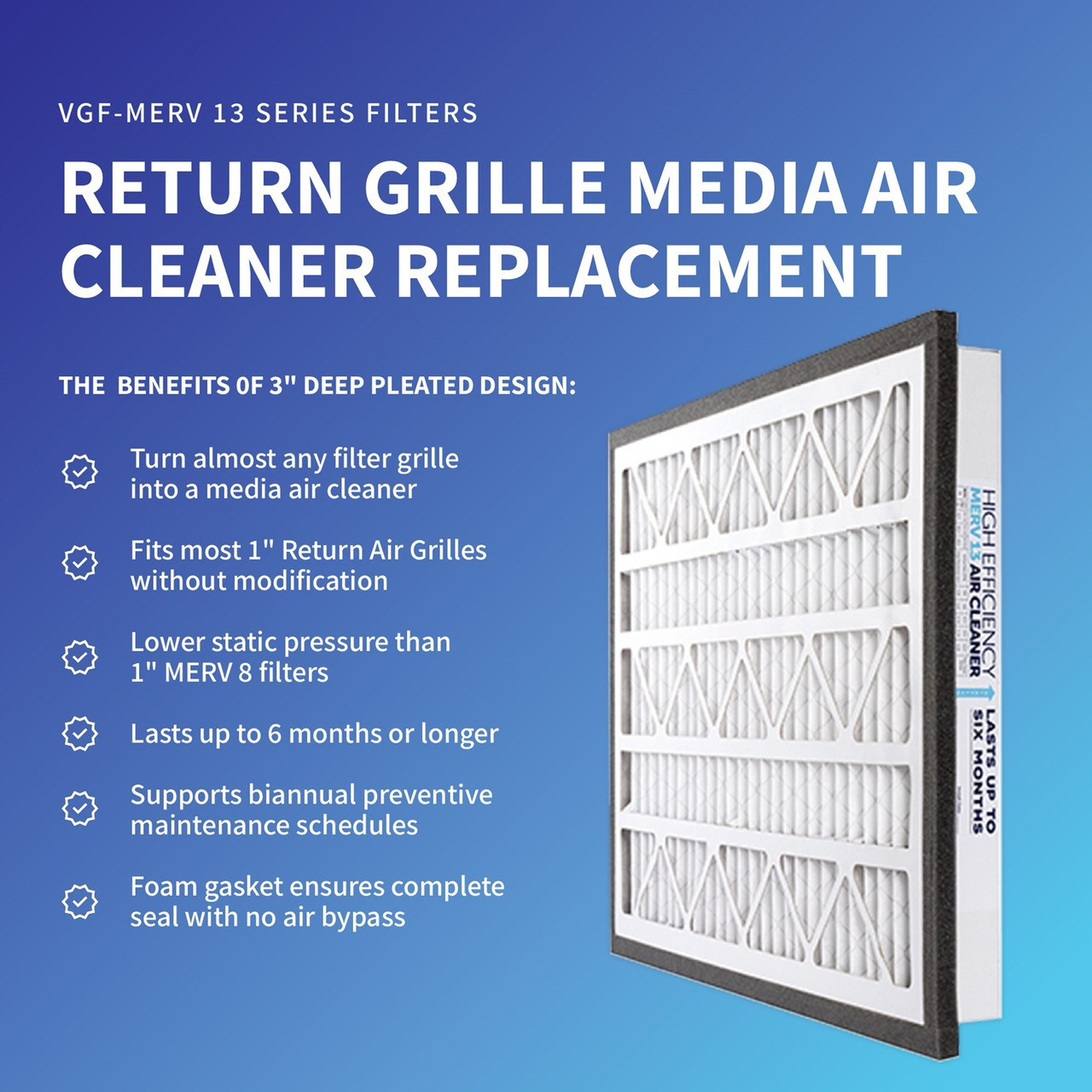 Zephyr 20x30x3 Merv 13 VGF Series 3 inch Deep 6-month HVAC Filters