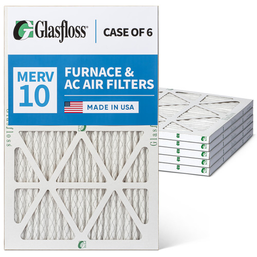 Glasfloss 12x25x1 MERV 10 ( FPR 6-7 ) AC and Furnace Pleated Air Filters.   Quantity 6