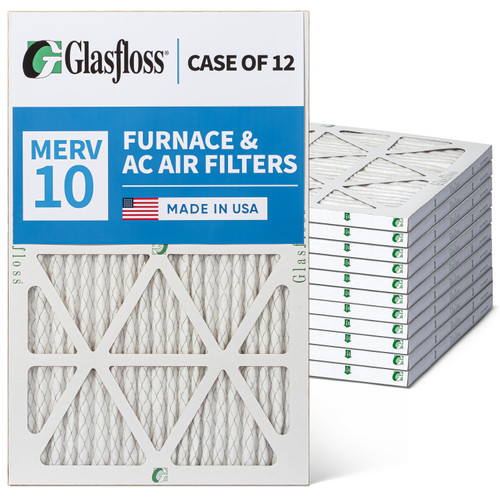 Glasfloss 14x30x1 MERV 10 ( FPR 6-7 ) AC and Furnace Pleated Air Filters.   Case of 12