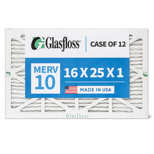 Glasfloss 16x25x1 MERV 10 AC & Furnace Air Filters. Case of 12. Actual Size: 15-1/2 x 24-1/2 x 7/8