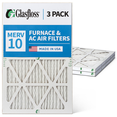 Glasfloss 16x30x1 MERV 10 ( FPR 6-7 ) AC and Furnace Pleated Air Filters.   Quantity 3