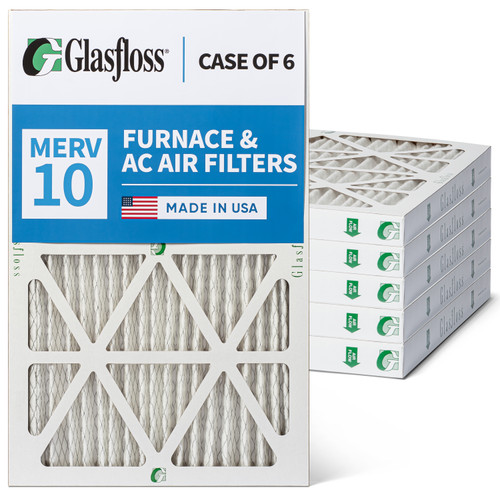 Glasfloss 10x20x2 MERV 10 ( FPR 6-7 ) AC and Furnace Pleated 2" Inch Air Filters.   Quantity 6