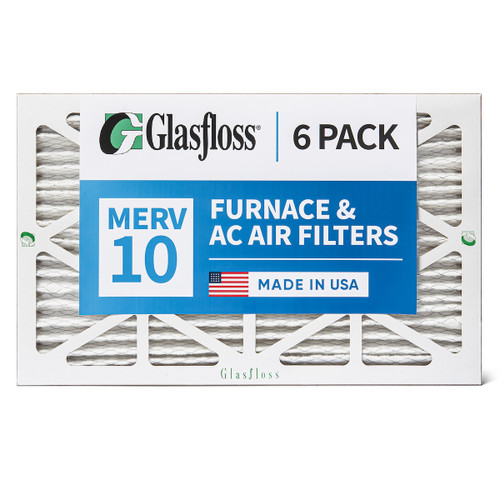 Glasfloss 12x20x2 MERV 10 ( FPR 6-7 ) AC and Furnace Pleated 2" Inch Air Filters.   Quantity 6