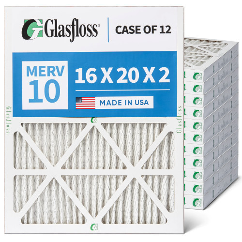 Glasfloss 16x20x2 MERV 10 AC & Furnace Filters. 12 Pack. Actual Size: 15-1/2 x 19-1/2 x 1-3/4