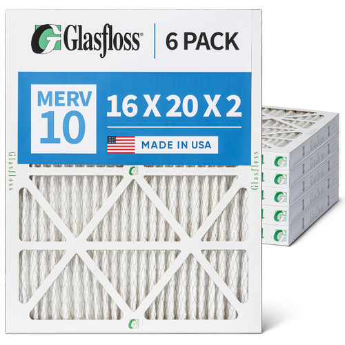 Glasfloss ZL 16x20x2 MERV 10 ( FPR 6-7 ) AC and Furnace Pleated 2" Inch Air Filters.   Quantity 6