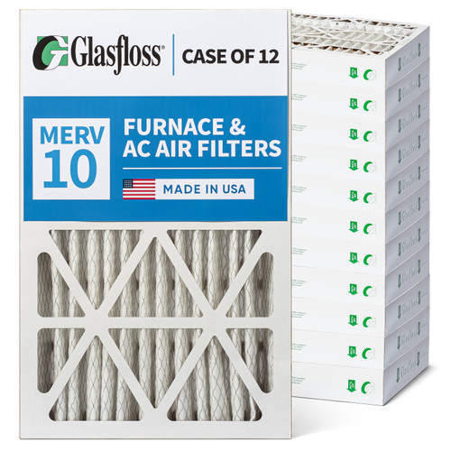 Glasfloss 16x25x2 MERV 10 ( FPR 6-7 ) AC and Furnace Pleated 2" Inch Air Filters.   Case of 12