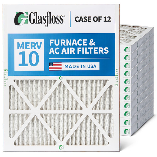 Glasfloss 18x20x2 MERV 10 ( FPR 6-7 ) AC and Furnace Pleated 2" Inch Air Filters.   Case of 12