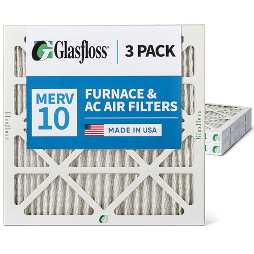 Glasfloss 20x20x2 MERV 10 Pleated 2" Inch AC Furnace Air Filters. Quantity 3. Actual Size: 19-1/2 x 19-1/2 x 1-3/4