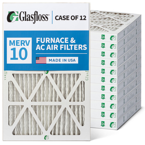 Glasfloss 20x30x2 MERV 10 ( FPR 6-7 ) AC and Furnace Pleated 2" Inch Air Filters.   Case of 12