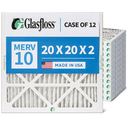 Glasfloss 24x24x2 MERV 10 (FPR 5-6) 2" Inch Pleated Air Filters. Case of 12. Actual Size: 23-3/8 x 23-3/8 x 1-3/4