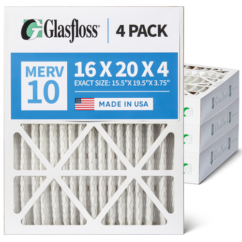 16x20x4 MERV 10 ( FPR 6-7 ) AC and Furnace Pleated 4" Inch Air Filters.   Quantity 4.   Exact Size: 15-1/2 x 19-1/2 x 3-3/4"