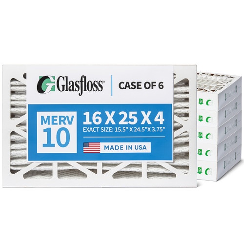 Glasfloss 16x25x4 MERV 10 AC & Furnace Filters. Case of 6. Actual Size: 15-1/2 x 24-1/2 x 3-3/4