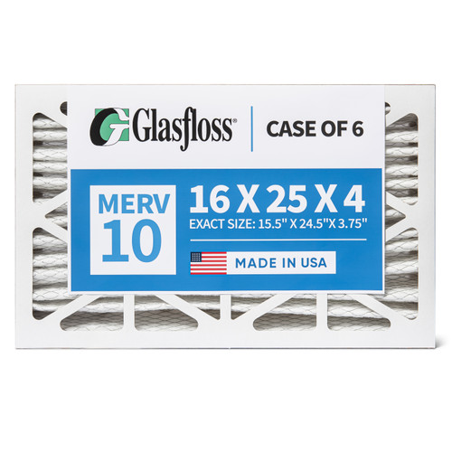 Glasfloss 16x25x4 MERV 10 AC & Furnace Filters. Case of 6. Actual Size: 15-1/2 x 24-1/2 x 3-3/4