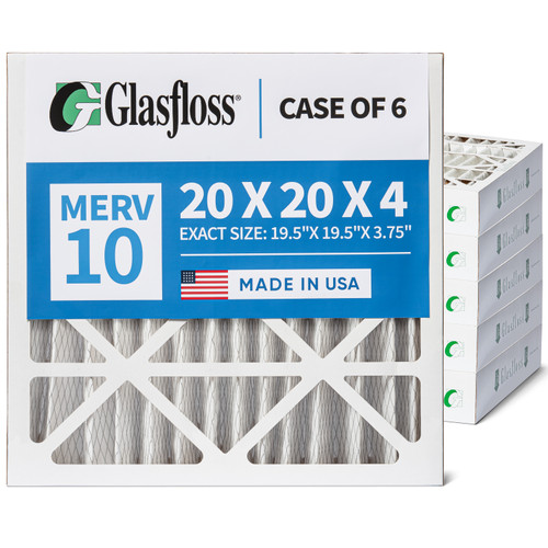 Glasfloss 20x20x4 MERV 10 AC & Furnace Filters. 6 Pack. Actual Size: 19-1/2 x 19-1/2 x 3-3/4