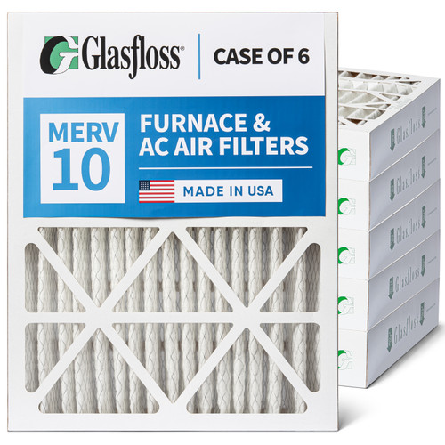 Glasfloss 20x24x4 MERV 10 (FPR 5-6) 4" Inch Furnace Air Filters. Case of 6. Actual Size: 19-3/8 x 23-3/8 x 3-3/4
