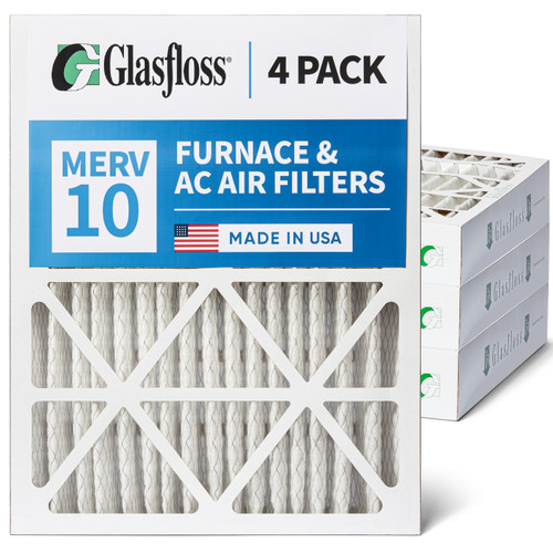 Glasfloss 20x24x4 MERV 10 Pleated 4" Inch AC Furnace Air Filters. Box of 4. Actual Size: 19-3/8 x 23-3/8 x 3-3/4