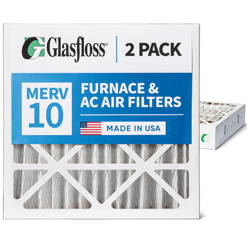 Glasfloss 24x24x4 MERV 10 Pleated 4" Inch AC Furnace Air Filters. Quantity 2. Actual Size: 23-3/8 x 23-3/8 x 3-3/4
