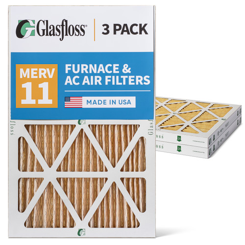 Glasfloss ZL 10x20x2 MERV 11 ( FPR 7 ) Pleated AC Furnace Air Filters.  3 Pack.   Exact Size: 9-1/2 x 19-1/2 x 1-3/4