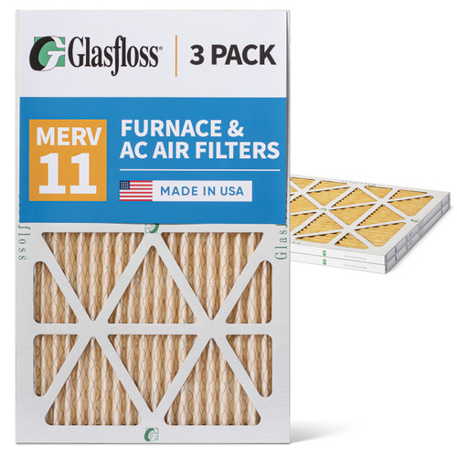 Glasfloss ZL 12x20x1 MERV 11 ( FPR 7 ) Pleated AC Furnace Air Filters.  3 Pack.   Exact Size: 11-1/2 x 19-1/2 x 7/8