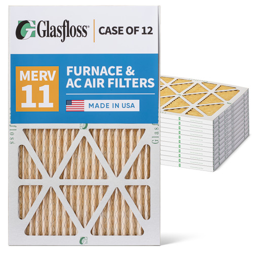 Glasfloss ZL 12x20x1 MERV 11 ( FPR 7 ) Pleated AC Furnace Air Filters.   Case of 12.   Exact Size: 11-1/2 x 19-1/2 x 7/8