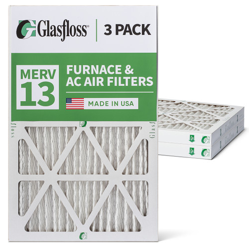 Glasfloss ZL 12x20x2 MERV 13 ( FPR 10 ) Pleated AC Furnace Air Filters.  3 Pack.   Exact Size: 11-1/2 x 19-1/2 x 1-3/4