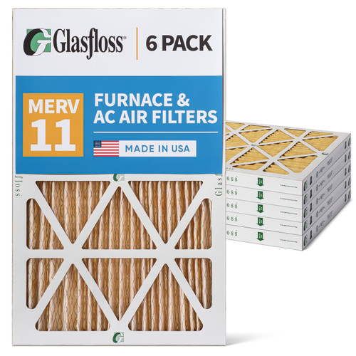 Glasfloss ZL 12x24x2 MERV 11 ( FPR 7 ) Pleated AC Furnace Air Filters.  6 Quantity.  Exact Size: 11-3/8 x 23-3/8 x 1-3/4