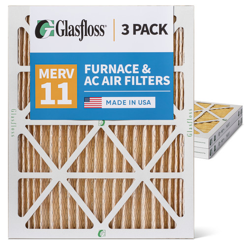 Glasfloss ZL 20x24x2 MERV 11 ( FPR 7 ) Pleated AC Furnace Air Filters.  3 Pack.   Exact Size: 19-3/8 x 23-3/8 x 1-3/4