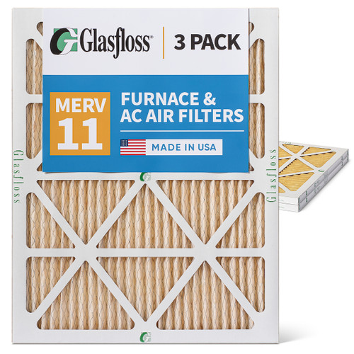 Glasfloss ZL 20x25x1 MERV 11 ( FPR 7 ) Pleated AC Furnace Air Filters.  3 Pack.   Exact Size: 19-1/2 x 24-1/2 x 7/8