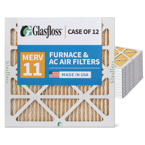 Glasfloss ZL 25x25x1 MERV 11 ( FPR 7 ) Pleated AC Furnace Air Filters.   Case of 12.   Exact Size: 24-1/2 x 24-1/2 x 7/8