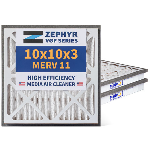 Zephyr 10x10x3 VGF Merv 11 Media HVAC Air Cleaner Replacement Filter for Return Air Grilles.  Case of 3
