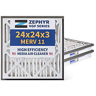 Zephyr 24x24x3 VGF Merv 11 Media HVAC Air Cleaner Replacement Filter for Return Air Grilles.  Case of 3