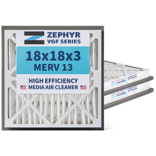 Zephyr 18x18x3  VGF Merv 13 Media HVAC Air Cleaner Replacement Filter for Return Air Grilles.  Case of 3