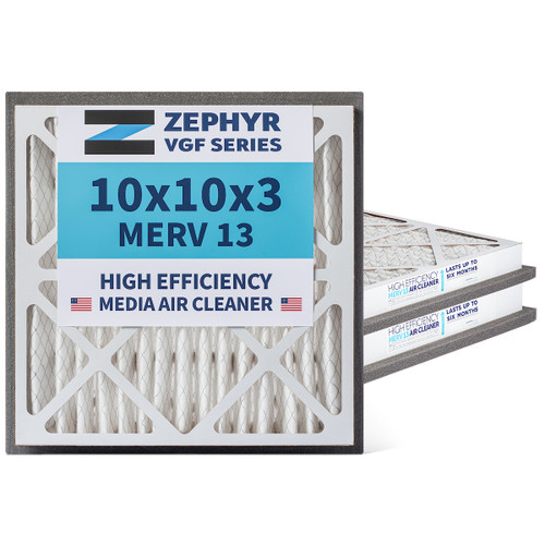 Zephyr 10x10x3 VGF Merv 13 Media HVAC Air Cleaner Replacement Filter for Return Air Grilles.  Case of 3