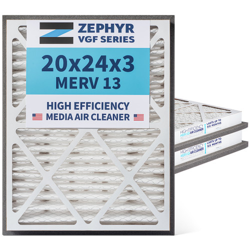 Zephyr 20x24x3 VGF Merv 13 Media HVAC Air Cleaner Replacement Filter for Return Air Grilles.  Case of 3