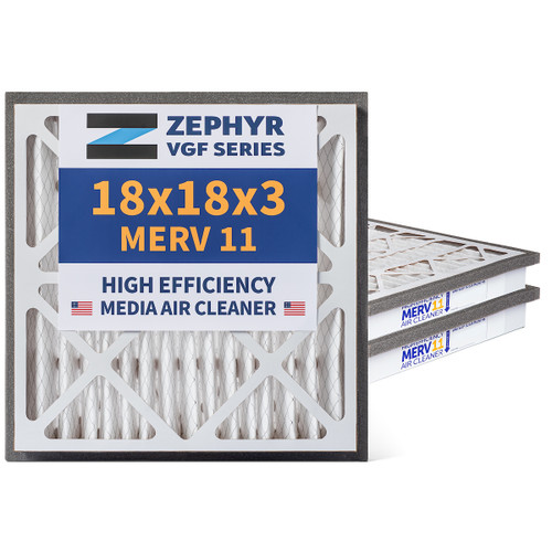 Zephyr 18x18x3  VGF Merv 11 Media HVAC Air Cleaner Replacement Filter for Return Air Grilles.  Case of 3