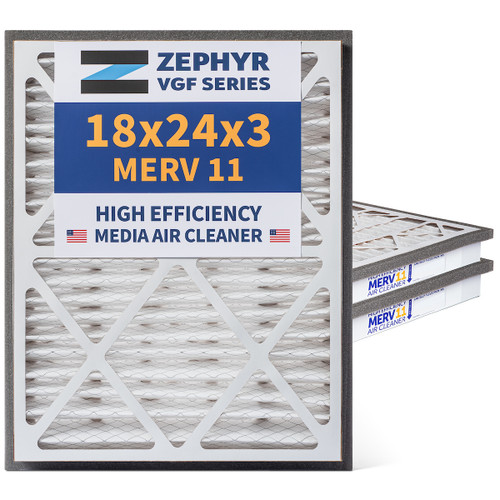 Zephyr 18x24x3  VGF Merv 11 Media HVAC Air Cleaner Replacement Filter for Return Air Grilles.  Case of 3
