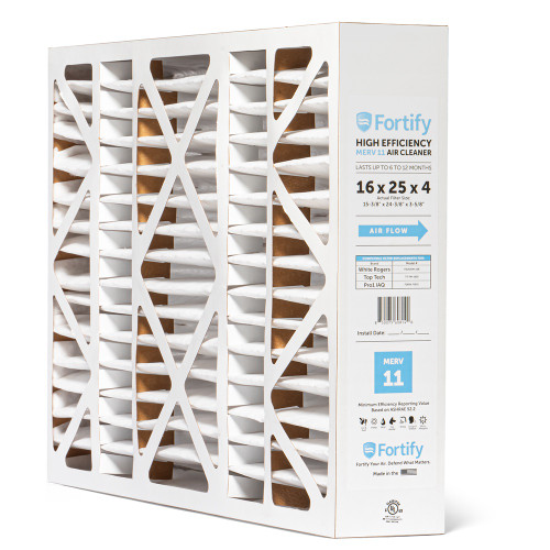 Fortify 16x25x4 MERV 11 Air Filters. (2-Pack) Compatible Replacement to Fit Top Tech TT-FM-1625 & White Rogers FR1400M-108.  Actual Size:  15-3/8 x 24-3/8 x 3-5/8.