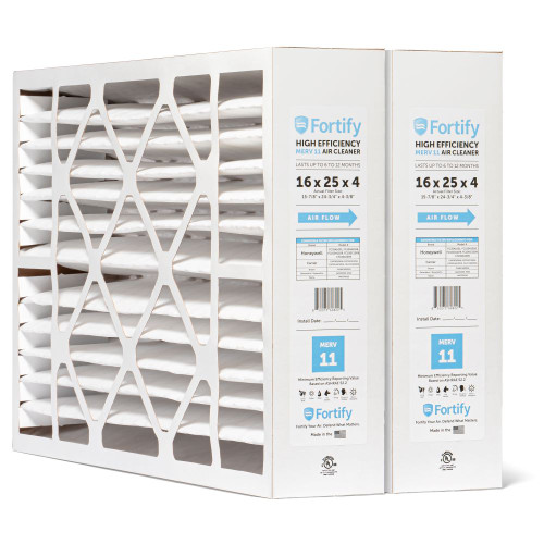 Fortify 16x25x4 MERV 11 Air Cleaner Replacement for Honeywell FC100A1029 Pleated HVAC Filters. (2-Pack)  Actual Size: 19.88 x 24.75 x 4.38
