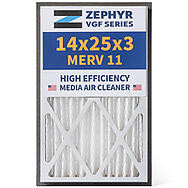Zephyr 14x25x3 VGF Merv 11 Media HVAC Air Cleaner Replacement Filter for Return Air Grilles.  1-Pack