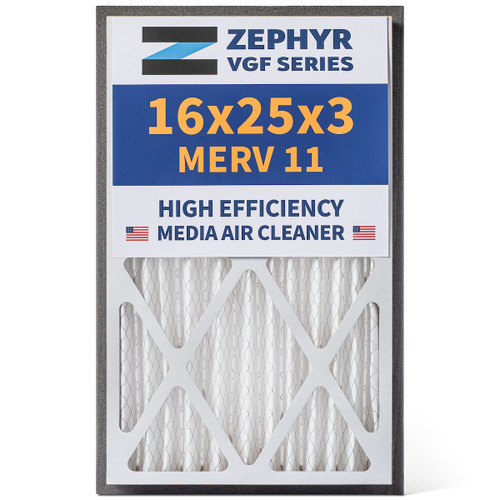 Zephyr 16x25x3 VGF Merv 11 Media HVAC Air Cleaner Replacement Filter for Return Air Grilles.  1-Pack