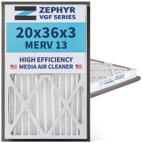 Zephyr 20x36x3 VGF Merv 13 Media HVAC Air Cleaner Replacement Filter for Return Air Grilles.  2-Pack