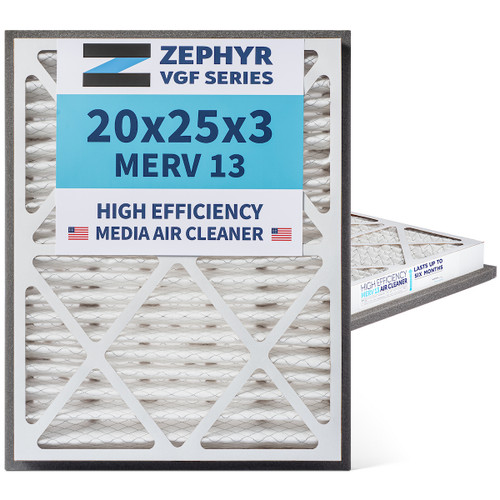 Zephyr 20x25x3 VGF Merv 13 Media HVAC Air Cleaner Replacement Filter for Return Air Grilles.  2-Pack