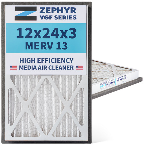 Zephyr 12x24x3 VGF Merv 13 Media HVAC Air Cleaner Replacement Filter for Return Air Grilles.  2-Pack