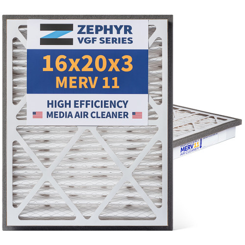 Zephyr 16x20x3 VGF Merv 11 Media HVAC Air Cleaner Replacement Filter for Return Air Grilles.  2-Pack