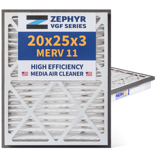 Zephyr 20x25x3 VGF Merv 11 Pleated Air Cleaner Filters for Return Air Grilles. Box of 2