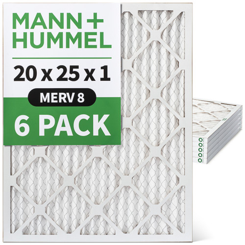 20x25x1 MERV 8 Pleated HVAC AC Furnace Air Filters by Mann+Hummel. 6 Pack. (Exact Size: 19.5 x 24.5 x 0.75 Inches)