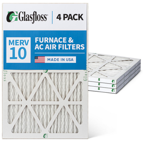 Glasfloss ZL 9x20x1 MERV 10 Pleated AC Furnace Air Filters. 4 Pack | Exact Size: 8.875 x 19.5 x 0.875