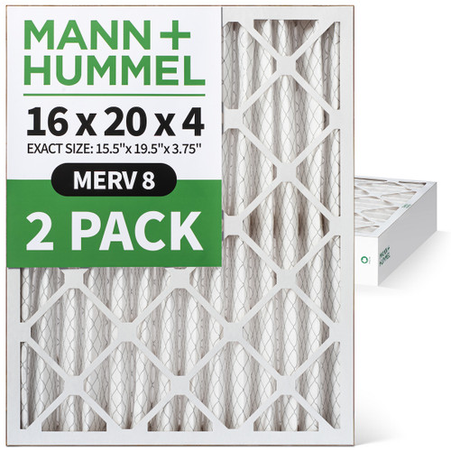 16x20x4 MERV 8 Pleated HVAC AC Furnace Air Filters by Mann+Hummel. 2 Pack. (Exact Size: 15.5 x 19.5 x 3.75 Inches)